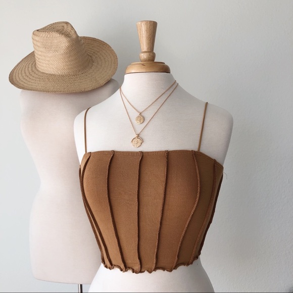 Tops - TAN SEAMED DETAILED TOP